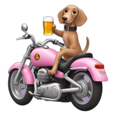 pink weimaraner drinking a beer while riding a motorcycle sticker