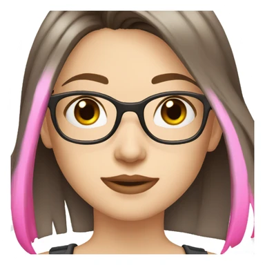 pale skinned girl with dark brown choppy shoulder length hair with pink streaks wearing glasses and has brown eyes  sticker