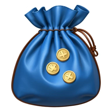 blue coins inside an opened brown money bag  sticker