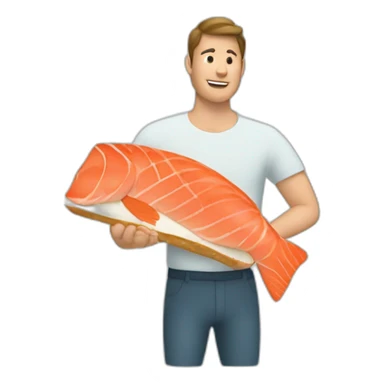 a man eating bread with a piece of raw salmon on it and dill on top sticker