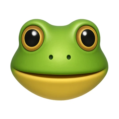 Create an emoji that looks exactly like the reference image in iOS emoji style. The emoji should have 3D appearance, shiny surface, smooth gradients, soft shadows, and a realistic green frog head with a classic emoji look. Add a subtle highlight to the head. sticker