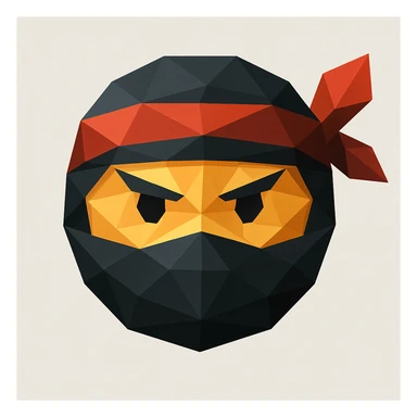 ninja emoji, masked face, headband, low-poly geometric shapes, modern look, polygonal icon style sticker
