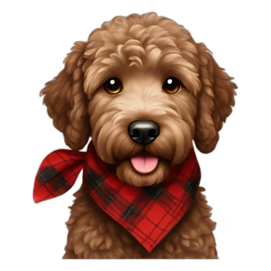 Black Chocolate brown colored golden doodle with a red and black flannel hankerchief sticker