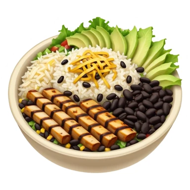 Burrito bowl with grilled chicken, rice, and black beans sticker