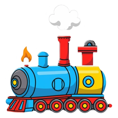 A cartoon toy train with a bright happy face and steam coming from its chimney sticker