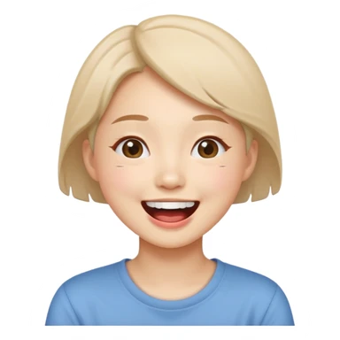 young Korean woman playfully laughing, cute and simple, Slack emoji style sticker