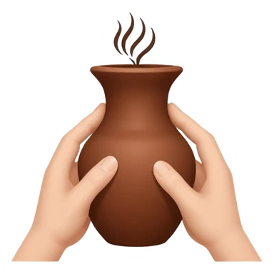 Minimalistic flat vector icon, iOS style, thin black contour on white background. Hands shaping a small clay vase. Clean, no text, no shadow sticker