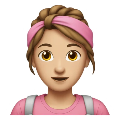 A white woman with brown hair in pony tail wearing pink headband, pink t shirt and overalls  sticker