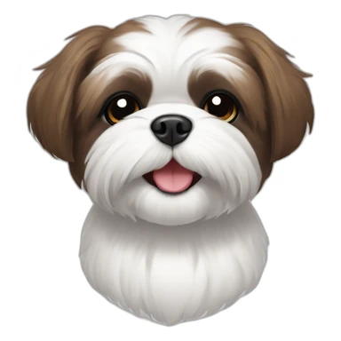 white shihtzu with brown ears and black eyes, happy, cute, smiling sticker