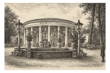 Ротонда в Лазаретном саду Курска в 19 веке - рисованный стиль sticker