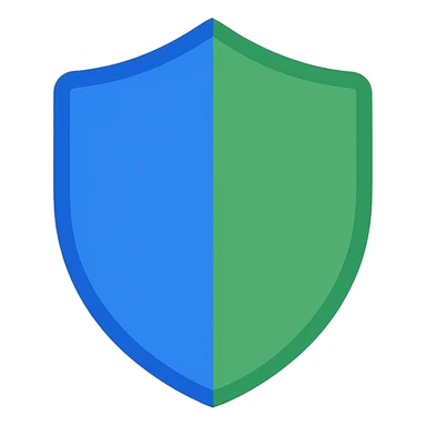blue and green shield icon, modern and simple sticker