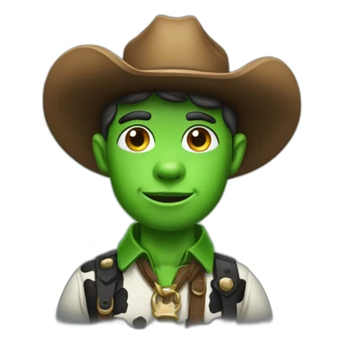 A cow boy with a green skin sticker