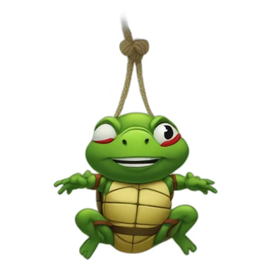 Raphael TMNT doing a meditation upside down hanging from a web sticker