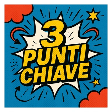 Text '3 Punti chiave' in pop-art style, bold font, contrasting colors, vivid graphic decorations, creative and modern look for unconventional presentations sticker