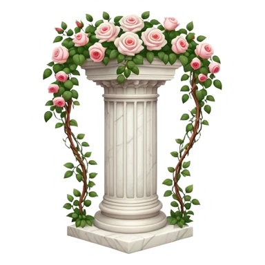 White tall marble pedestal with vines growing and gorgeous roses flowers beautiful romantic scenic garden landscape scenery sticker