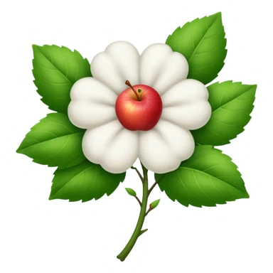 white fluffy cotton flower with green leaves, Apple emoji style sticker