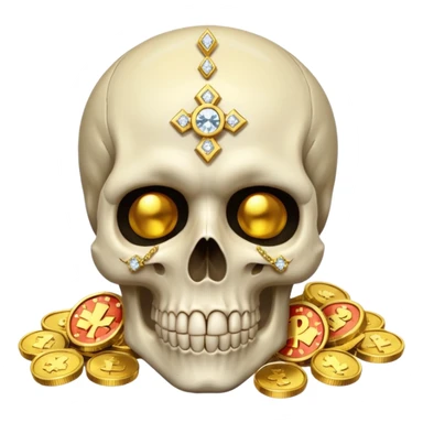 Skull head with gold coins and diamonds sticker