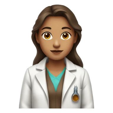 Girl with long brown hair and brown eyes in a lab coat sticker