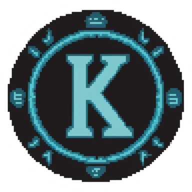 The Phoenician letter "𐤊" on a light blue circular background, Kaspa cryptocurrency logo sticker