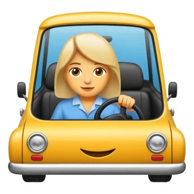 Crea un emoji con fondo transparente en PNG de una persona manejando un vehículo, que se vea desde el parabrisas frontal. sticker