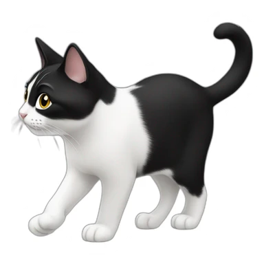 black and white cat walking profile  sticker