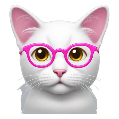White cat with pink ears and browns eyes and bright pink glasses  sticker