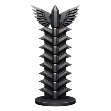 Minimal emoji, avant-garde gothic fashion totem made of stacked black metal elements, “FORTUNA” engraved vertically, editorial runway object aesthetic, heavy sculptural design, no glow, no neon, flat emoji style, centered, transparent background sticker