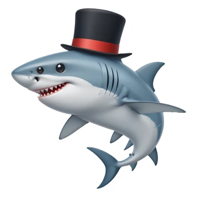 Shark with billionaire's top hat Side view, body turned diagonally to the right, clean white background sticker