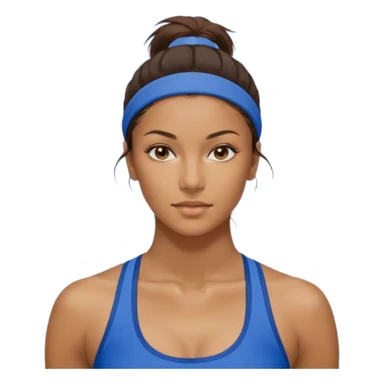 Девушка с каштановыми длинными волосами, собранными в хвост, в синем спортивном топе и синих лосинах занимается йогой с бокалом вина в одной руке sticker