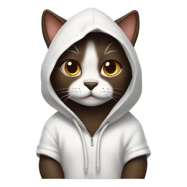 Dark brown cat wearing a white hoodie  sticker