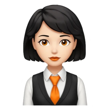 lady in white vest, orange tie, black short wavy hair sticker