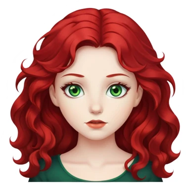 girl with green eyes, white skin, wavy black hair, red hair behind her sticker