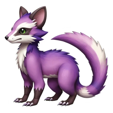 Black-purple-green-gradients Trico-Sergal-Furret-Ferret-Wolverine-Vernid-fusion-Fakemon-animal-hybrid-creature, full body sticker