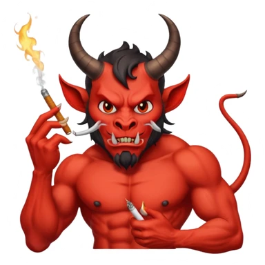 Diablito de cara roja con un cigarro pero el cigarro en la boca y menos humanoide sticker