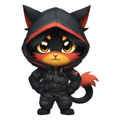 Edgy Shy Anthro Ninja boyish cool pretty dark black Litten-Pokémon-cat-fursona-animal techwear sticker