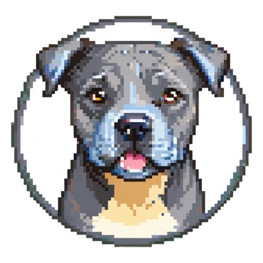round circle puppy head full grey bleu staffy, stupid expression sticker