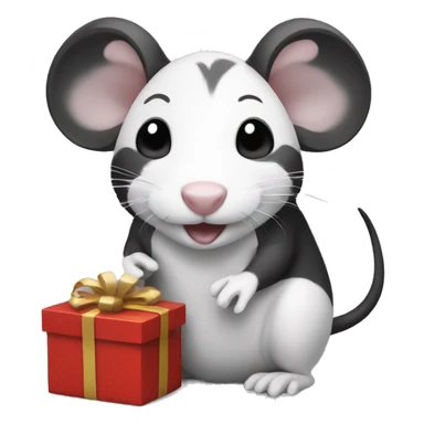 Black-white rat giving gift sticker