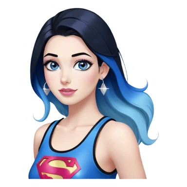 LargeFull body-excited expression-very-beautiful-face-light-pink-lips-very long-very-straight-dark-blue-ombre-hair-and-blue-eyes-thick-black-eyeliner-thick-long-eyelashes-sky-blue-superman-tank-top-with-glitter-and-silver-hoop-earrings sticker