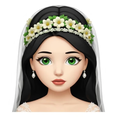 black haired green eyes very plump lips and floral bride headband that makes her hair look behind nicole peltz at wedding sticker