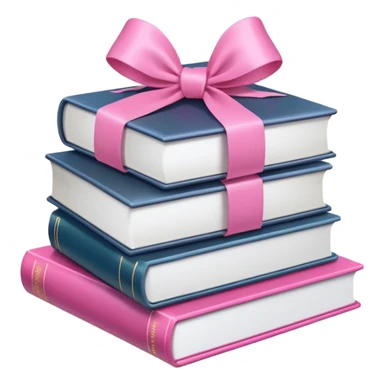 emoji of a pile of books wrapped with a pink ribbon, iOS style, pink colors sticker