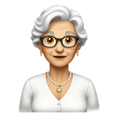 Older lady in white shirt look and earrings sticker