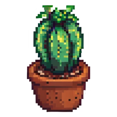 a small green cactus in a pot pixel art style sticker