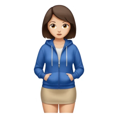 Pretty, sexy, slightly curvy white woman with short dark brown hair, wearing only a tight, open, front zippered hoodie and a miniskirt  sticker