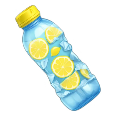water bottle on the ground filled with lemonaid, crumpled sticker