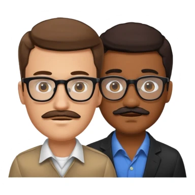 White brown cow boy with black glasses and mustache with a black black girl sticker