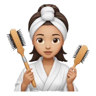 lightskin Women wearing shower robe and their hair with towel holding a brush sticker