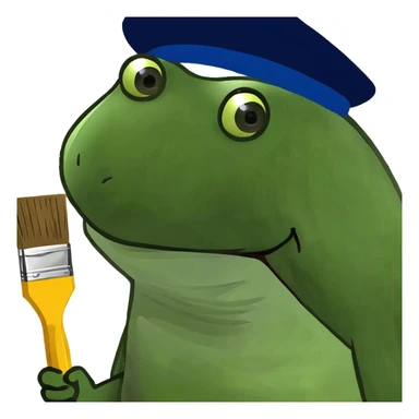 frog with paint brush and paint hat  sticker