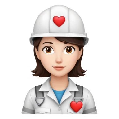Mujer ingeniera con casco blanco, de piel clara y cabello castaño oscuro, y unos corazones al rededor  sticker
