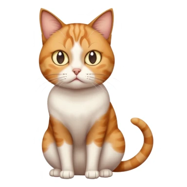 full body white, ginger and brown tabby calico cat with skinny head and fat body with an anxious face sticker