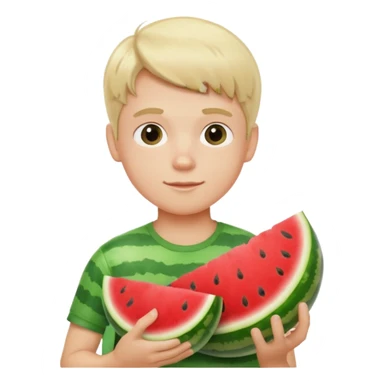 White blonde boy with watermelon sticker